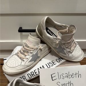 Golden Goose White and Silver Sneakers